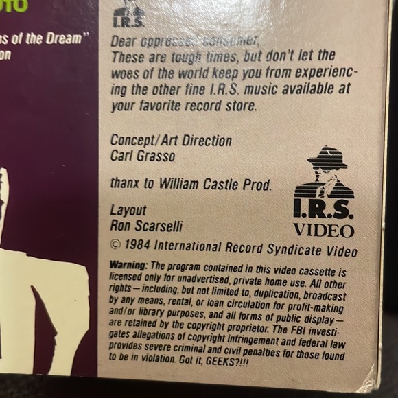 “As is” Vintage 1984 rare The Beast of IRS Video volume 1 VHS tape - Picture 4 of 6